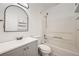 Bathroom with tub/shower combo and gray vanity at 16373 E 17Th Pl # B, Aurora, CO 80011