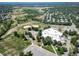 Aerial view featuring a school, baseball field, park, and a parking lot, surrounded by green fields and trees at 7630 S Monaco Way, Centennial, CO 80112