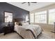 Cozy bedroom featuring a large window, stylish bedding, and two bedside tables with lamps at 22342 E Plymouth Cir, Aurora, CO 80016
