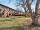 Spacious backyard with mature trees, a covered patio, and a well-maintained lawn at 2433 S Oneida St, Denver, CO 80224