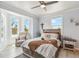 Cozy bedroom features a comfy bed, a chair, and lots of natural light with two windows at 3595 W 67Th S Ave, Denver, CO 80221