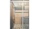 Modern tiled shower stall with glass door and unique, gray-tone, mosaic tile flooring at 3595 W 67Th S Ave, Denver, CO 80221