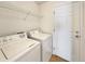 Functional laundry room with washer, dryer, and shelving at 2020 Alpine Dr, Erie, CO 80516