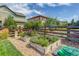 Charming backyard garden featuring raised beds and lush greenery with a wooden fence surround at 4858 S Tibet St, Aurora, CO 80015