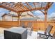 Backyard patio under pergola, complete with seating and a covered fire pit at 25064 E Archer Pl, Aurora, CO 80018