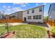 The backyard includes a cozy patio, rock garden, lawn, and privacy fence, perfect for outdoor enjoyment at 19131 E 65Th Ave, Denver, CO 80249