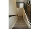 Carpeted staircase with dark wood railing leading to lower level at 4580 S Ukraine Cir, Aurora, CO 80015