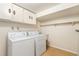 Functional laundry room featuring a washer, dryer, and storage cabinets above at 6305 W 6Th Ave # C17, Lakewood, CO 80214