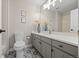 Bathroom with a white vanity, grey cabinets, and decorative tile flooring at 19061 Eagle Ridge Dr, Golden, CO 80401