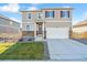 Two-story home featuring neutral siding, stone accents, well-kept lawn, and a two car garage at 4732 Windmill Dr, Brighton, CO 80601
