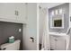 Bathroom featuring modern fixtures, gray walls, toilet, vanity, shower and tub at 6773 E Baker Pl, Denver, CO 80224