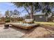 Landscaped backyard with an inviting wooden deck, comfortable seating, and a cozy fire pit for outdoor enjoyment at 4673 Bryant St, Denver, CO 80211