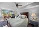 Tranquil bedroom featuring a ceiling fan, recessed lighting, and views to a beautifully landscaped yard at 603 E 2Nd Ave, Castle Rock, CO 80108