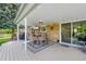 Charming covered patio with outdoor seating, a TV, and access to the backyard at 6979 E Fremont Ave, Centennial, CO 80112