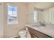 Modern bathroom with a single sink vanity, a mirror, and a shower at 2387 Bristol St, Superior, CO 80027