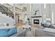 Bright living room with a cozy fireplace, modern decor, and high ceilings at 12450 Watkins Rd, Hudson, CO 80642
