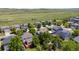 An aerial shot shows well-maintained homes in a peaceful neighborhood, backing onto green fields at 9569 Elk Mountain Cir, Littleton, CO 80125