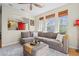 Comfortable living room with a plush sectional sofa, decorative rug, and natural light from the windows at 17808 E 104Th Pl # C, Commerce City, CO 80022