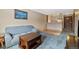 Spacious living room featuring blue carpet, neutral walls, and mini kitchen at 9650 Huron St # 22, Thornton, CO 80260