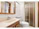 Traditional-style bathroom featuring vanity, toilet, and shower at 10894 Depew Pl, Westminster, CO 80020