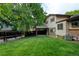 Expansive backyard with lush green lawn, covered patio, and mature trees, providing a private outdoor space at 800 Mesa Ct, Broomfield, CO 80020