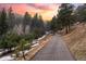 Long driveway leading to a mountain home, surrounded by tall trees and picturesque landscape at 1290 S Lininger Dr, Golden, CO 80401