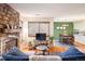Cozy living room featuring a stone fireplace, hardwood floors, and an open layout at 6251 Willow Ln, Boulder, CO 80301