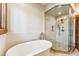 Bathroom with soaking tub and a walk-in shower at 127 Windwood Cir, Breckenridge, CO 80424