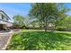 Gorgeous backyard with well-manicured lawn and mature shade tree with swing at 13390 W Warren Ave, Lakewood, CO 80228