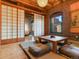 Inviting living room featuring traditional Japanese decor, including shoji screen doors, tatami mats, and a low table at 1792 Wynkoop St # 508, Denver, CO 80202