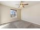 A carpeted bedroom with a modern ceiling fan and bright natural light through a large window at 9121 Harlequin Cir, Frederick, CO 80504