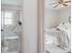 Bathroom and bedroom, each with a bright interior design at 3055 Clermont St, Denver, CO 80207