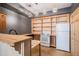 Basement kitchenette with wooden countertops and white appliances at 12912 Ironstone Way # 101, Parker, CO 80134