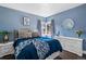 Comfortable bedroom featuring blue walls, hardwood floors, and soft natural light at 3083 Ash St, Denver, CO 80207