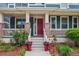 Charming blue home with a welcoming front porch, brick accents, and lovely landscaping at 9446 E 51St Dr, Denver, CO 80238