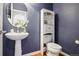 Stylish half-bathroom features modern fixtures, pedestal sink, and a storage cabinet at 2605 Gray Wolf Loop, Broomfield, CO 80023