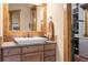 Bathroom with a single sink and built-in storage at 1138 County Road 65, Evergreen, CO 80439