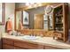 Bathroom featuring a wood vanity, a large mirror, and unique decor at 1138 County Road 65, Evergreen, CO 80439