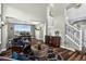 Inviting living room with soaring ceilings, hardwood floors and stylish decor creating an ambiance of warmth and comfort at 30889 Manitoba Dr, Evergreen, CO 80439
