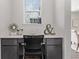Functional office nook featuring built-in desk space and storage with decorative accents at 14769 Dahlia St, Thornton, CO 80602