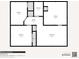 This floor plan displays two bedrooms, bathroom, hallway, kitchen, and living room at 3690 N Hudson St, Denver, CO 80207