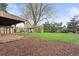 Expansive backyard features lush lawn, mature trees, and a charming covered deck at 865 S Everett St, Lakewood, CO 80226