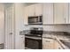 Kitchen features white cabinets, stainless steel appliances, and granite countertops at 7433 S Quail Cir # 1924, Littleton, CO 80127