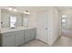 Bright bathroom featuring a double sink vanity, white cabinets and lots of natural light at 4107 Marble Dr, Mead, CO 80504