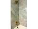 Close up of luxurious bathroom shower with gold fixtures and sleek marbled tiling at 2218 Coronado N Pkwy # B, Denver, CO 80229