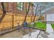 Private backyard featuring a small table set, mature trees, privacy fence, and a tidy lawn at 3259 Lowell Blvd, Denver, CO 80211