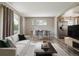 Bright living room featuring modern furnishings and an open-concept design with updated gray-tone flooring at 7833 Raritan St, Denver, CO 80221