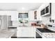 Bright kitchen with stainless steel appliances, granite countertops, and white cabinets offers a modern culinary space at 12175 Birch St, Thornton, CO 80241