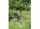 Flower garden with irises, roses, and a metal dragonfly sculpture at 5960 S Watson Ln, Littleton, CO 80123