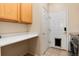 Convenient laundry room features built-in cabinets and a modern washer and dryer at 11302 Mesa Verde Pl, Parker, CO 80138